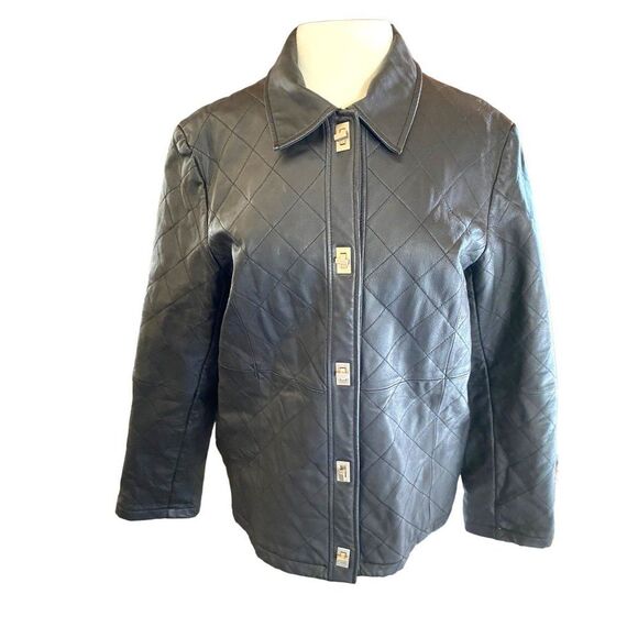 Vintage Dialogue QVC Style Diamond Stitch Black Leather Jacket Women’s M - Picture 11 of 15